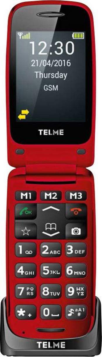 Telme X200 telefon pro seniory - véčko nabíjecí stanice, tlačítko SOS červená