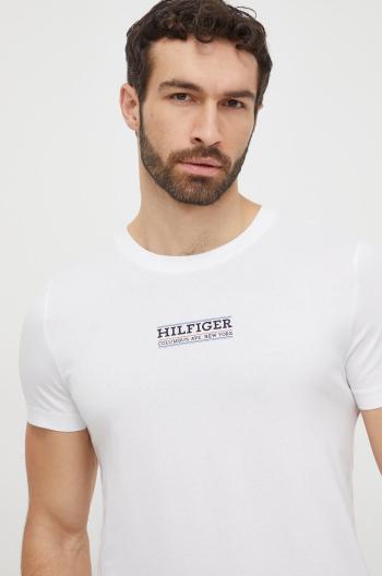 Bavlněné tričko Tommy Hilfiger bílá barva, s potiskem, MW0MW34387