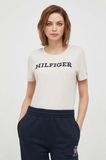 Bavlněné tričko Tommy Hilfiger béžová barva