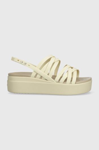 Sandály Crocs Brooklyn Strappy Low Wedge dámské, béžová barva, na platformě, 206751