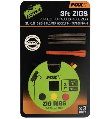 Fox návazec zig rigs 3 ft 0.9 m 3 ks háček 8 nosnost 12 lb