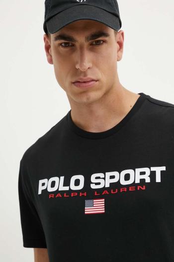 Bavlněné tričko Polo Ralph Lauren černá barva, s potiskem