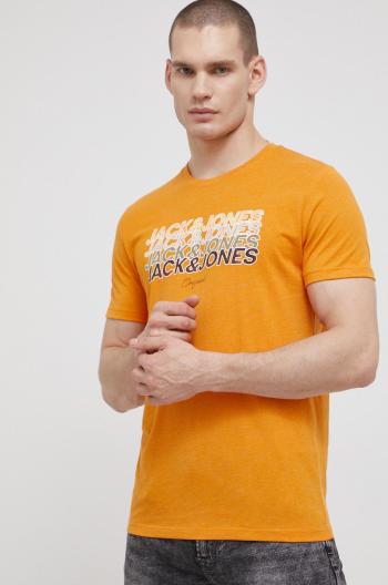 Tričko Jack & Jones pánský, oranžová barva, s potiskem