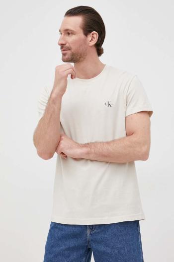 Bavlněné tričko Calvin Klein Jeans (2-pack) béžová barva, s potiskem