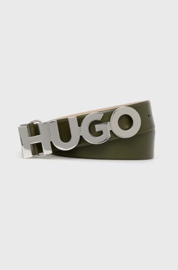 Kožený pásek HUGO dámský, zelená barva