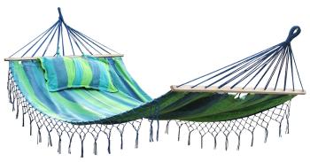 DIMENZA prostorná zahradní houpací látková síť MAXI pro dvě osoby s nosností až 200kg. Barva: modrá s pruhy