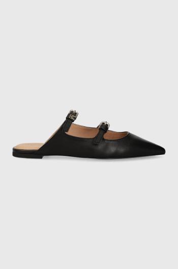 Kožené pantofle Tommy Hilfiger TH POINTY LEATHER MULE dámské, černá barva, FW0FW07722