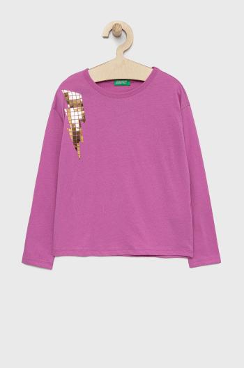 Dětská bavlněná košile s dlouhým rukávem United Colors of Benetton fialová barva