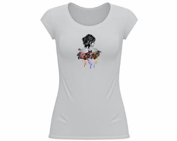 Dámské tričko velký výstřih Dívka s motýly