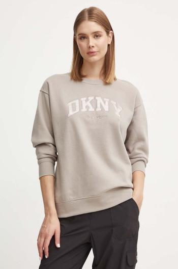 Mikina Dkny dámská, hnědá barva, s aplikací, DP4T9809