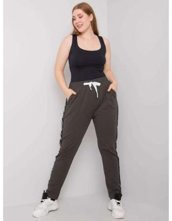 Dámské tepláky s pruhy plus size FELISE tmavě khaki 