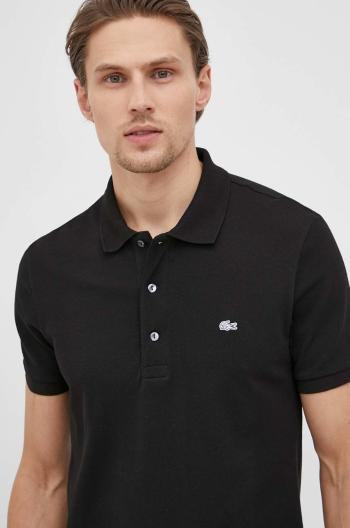 Bavlněné polo tričko Lacoste černá barva, hladký
