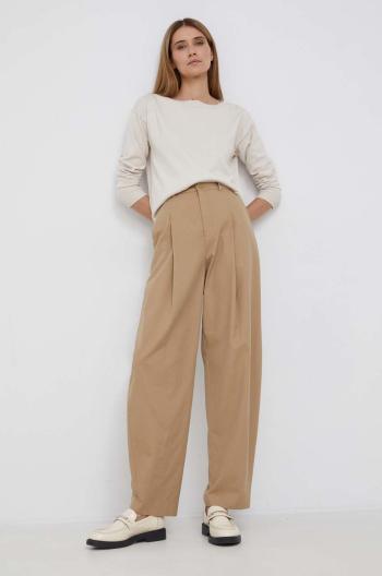 Kalhoty Drykorn Accept dámské, hnědá barva, široké, high waist