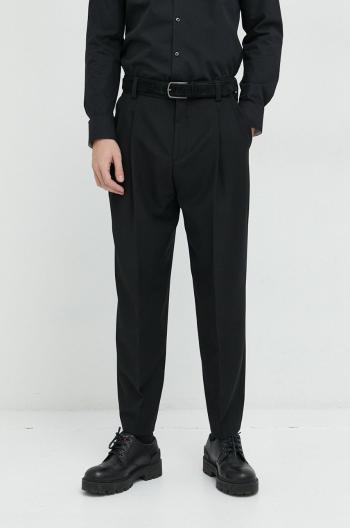 Vlněné kalhoty HUGO pánské, černá barva, jednoduché