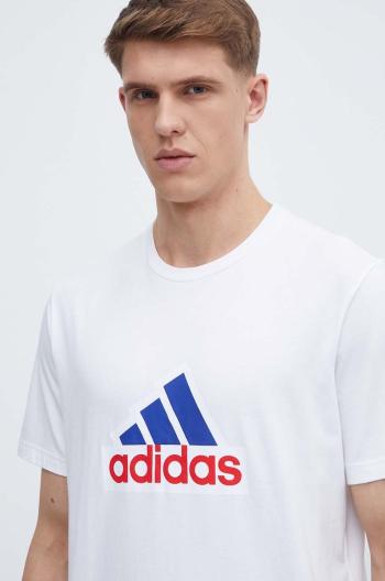 Bavlněné tričko adidas bílá barva, s potiskem, IS3234