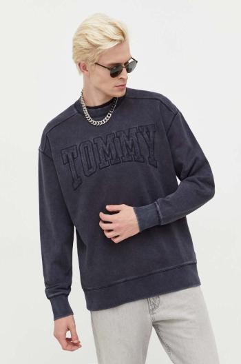 Bavlněná mikina Tommy Jeans pánská, šedá barva, s aplikací