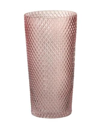 Růžová skleněná váza Cylinder - Ø 14*28 cm 3673