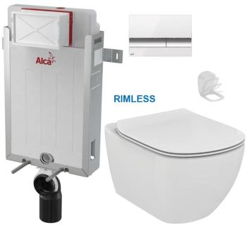 ALCAPLAST Renovmodul předstěnový instalační systém s bílým/ chrom tlačítkem M1720-1 + WC Ideal Standard Tesi se sedátkem RIMLESS AM115/1000 M1720-1 TE2