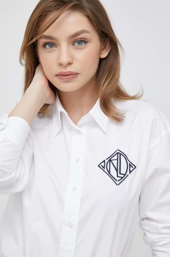 Bavlněné tričko Lauren Ralph Lauren bílá barva, relaxed, s klasickým límcem