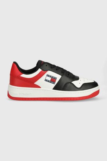 Kožené sneakers boty Tommy Jeans BASKET LEATHER červená barva, EM0EM01162