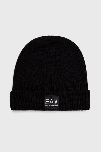 Vlněný klobouk EA7 Emporio Armani černá barva, z tenké pleteniny