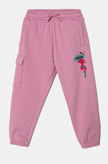 Dětské tepláky Puma X TROLLS Cargo Pants TR růžová barva, s potiskem, 627379