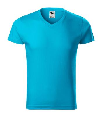 MALFINI Pánské tričko Slim Fit V-neck - Tyrkysová | XXXL