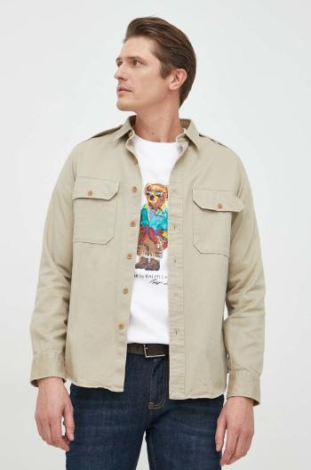 Džínová košile Polo Ralph Lauren pánská, béžová barva, regular, s klasickým límcem
