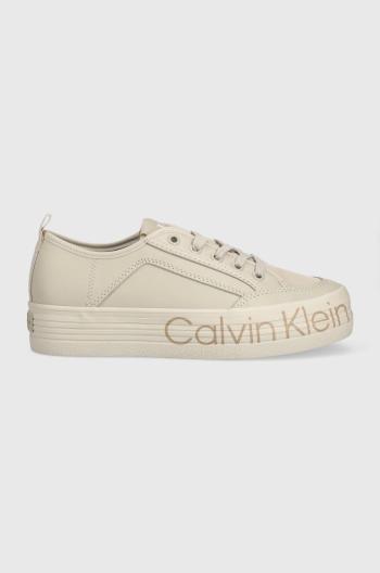 Kožené sneakers boty Calvin Klein Jeans Yw0yw01025 Vulc Flatf Low Wrap Around Logo béžová barva