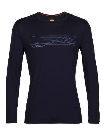 pánské triko dlouhý rukáv ICEBREAKER Mens 200 Oasis LS Crewe Ski Stripes, Midnight Navy velikost: XL