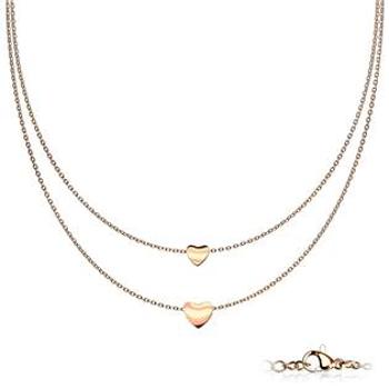 Šperky4U Dvojitý zlacený ocelový náhrdelník se srdíčky - OPD0222-RD