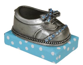 Dekorace malinká stříbrná botička s modrými kamínky - 4*6*4 cm 6ZI163BL