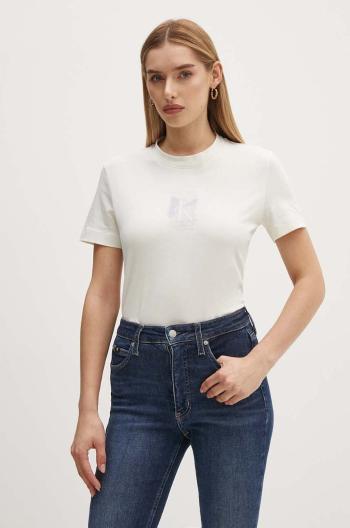 Bavlněné tričko Calvin Klein Jeans béžová barva, J20J223908