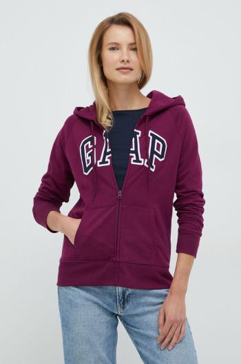Mikina GAP dámská, fialová barva, s kapucí, s aplikací