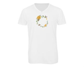 Pánské triko s výstřihem do V Květinový rámeček s motýly