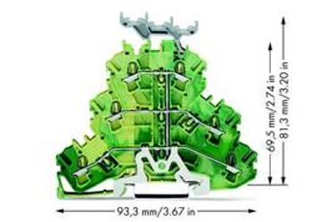 Trojitá svorka ochranného vodiče WAGO 2002-3237, osazení: Terre, pružinová svorka, 5.20 mm, zelená, žlutá, 50 ks