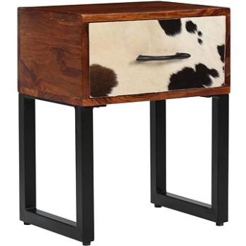 SHUMEE Noční stolek z masivního sheeshamu a pravé kůže 40 × 30 × 50 cm , 244849 (244849)