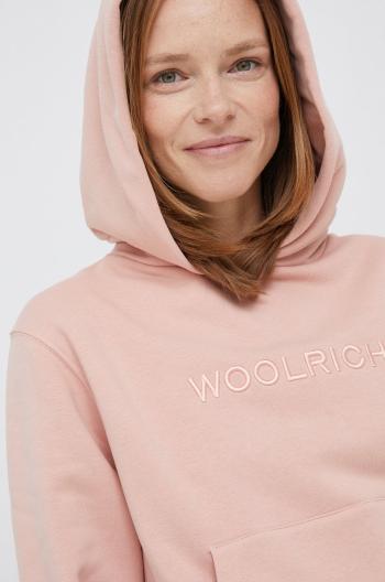 Mikina Woolrich dámská, růžová barva, s kapucí, s aplikací