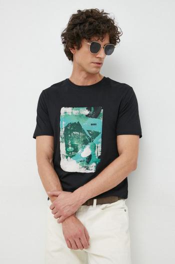 Bavlněné tričko BOSS BOSS ORANGE černá barva, s potiskem