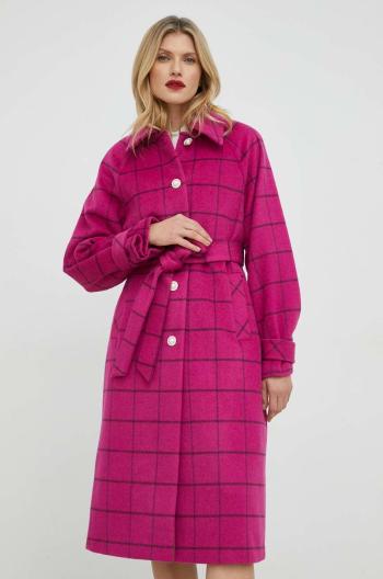 Vlněný kabát Custommade Isabel růžová barva, přechodný