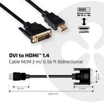 DVI kabel club3D [1x DVI-D zástrčka - 1x HDMI zástrčka] černá 2.00 m