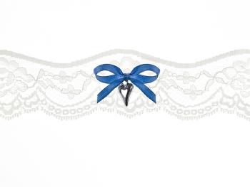 PartyDeco Svatební podvazek krajkový s modrou mašlí