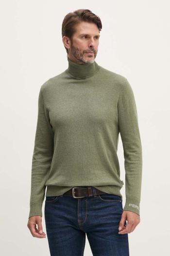 Svetr z vlněné směsi Pepe Jeans NEW ANDRE TURTLE NECK pánský, zelená barva, lehký, s golfem, PM702470