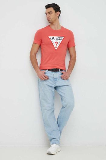 Bavlněné tričko Guess , červená barva, s potiskem