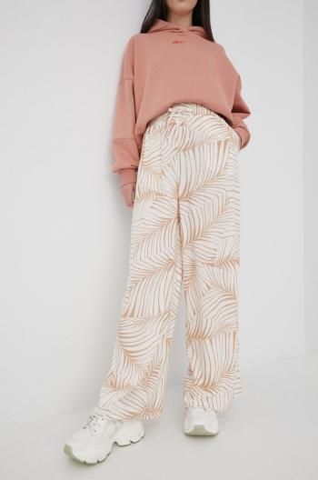 Kalhoty Roxy dámské, béžová barva, široké, high waist