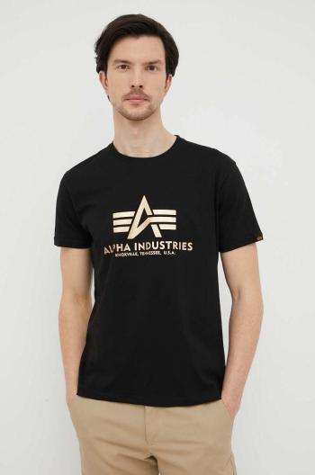 Bavlněné tričko Alpha Industries Basic T-Shirt Foil Print černá barva, s potiskem, 100501FP.583