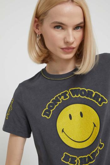 Tričko Desigual MORE SMILEY šedá barva, 24SWTKAL