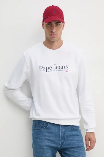 Bavlněná mikina Pepe Jeans SEAN pánská, bílá barva, s potiskem, PM582699