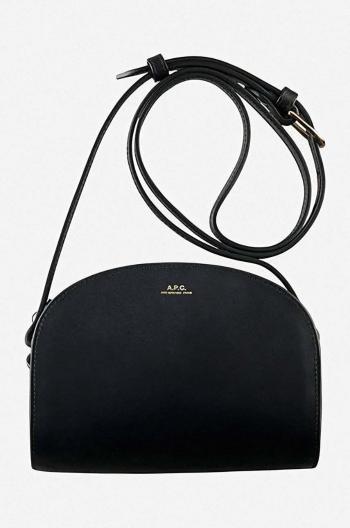 Kožená kabelka A.P.C. Sac Demi-lune Mini PXAWV-F61392 BLACK černá barva