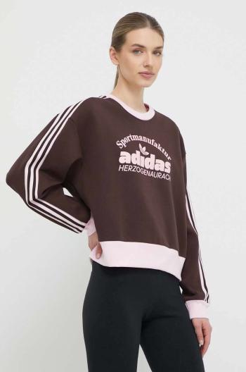 Mikina adidas Originals dámská, hnědá barva, s potiskem, IR6098